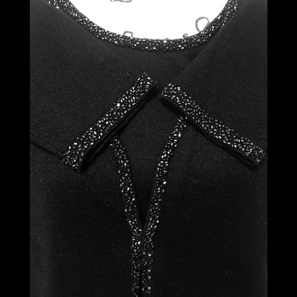 Dazzling long sleeve cardigan with beaded trim, twin set. Black beading accent - Picture 10 of 12